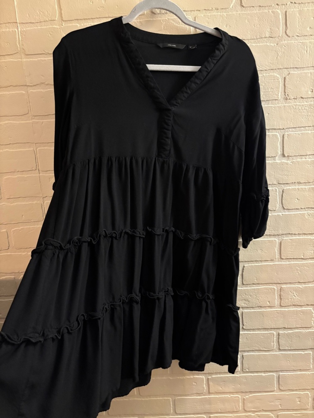 Black Tiered V-Neck Tunic Dress